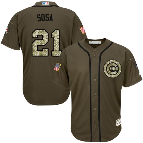 Cubs #21 Sammy Sosa Green Salute to Service Stitched Youth MLB Jersey